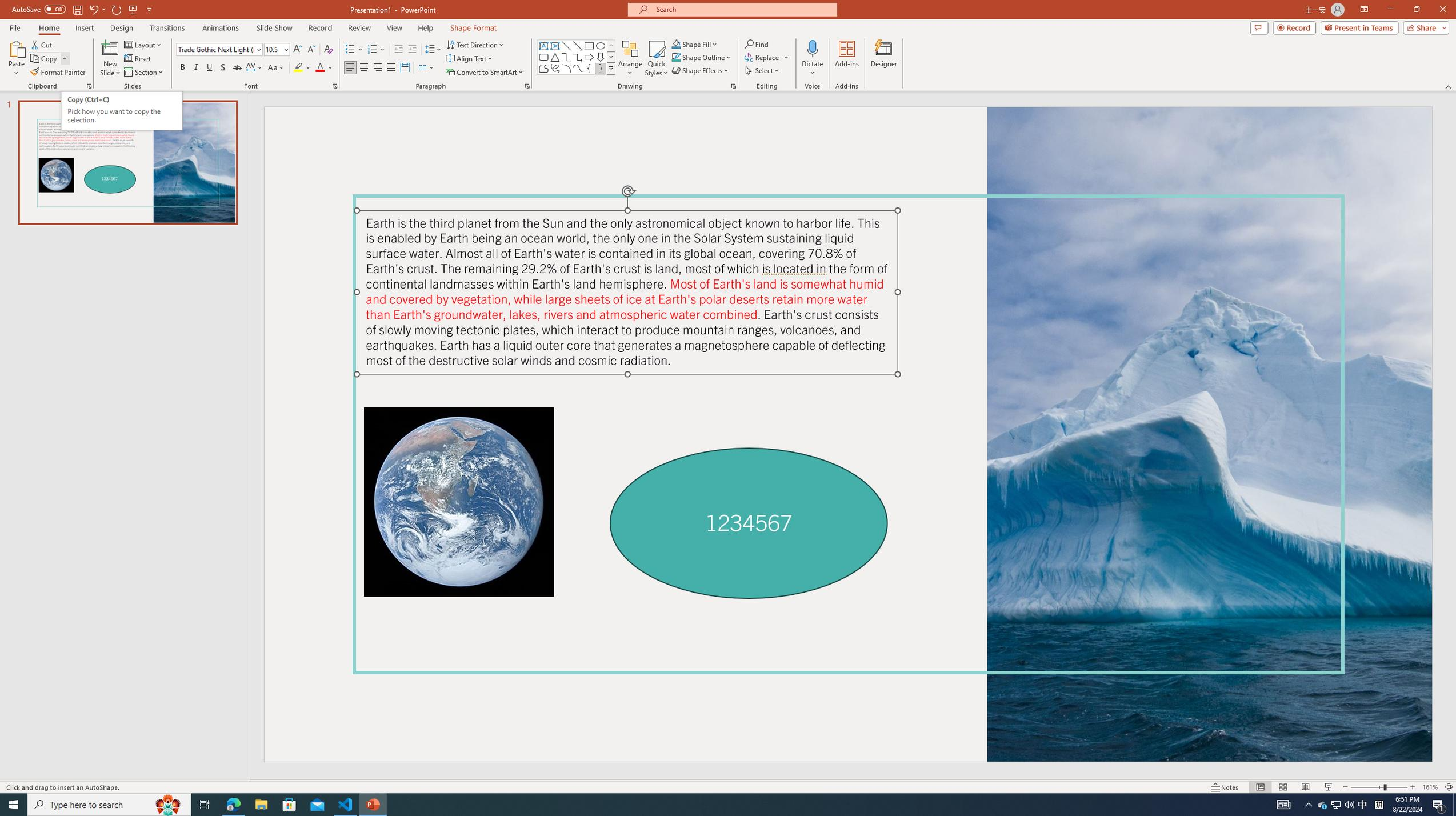 Presentation editor screenshot with zoom control target